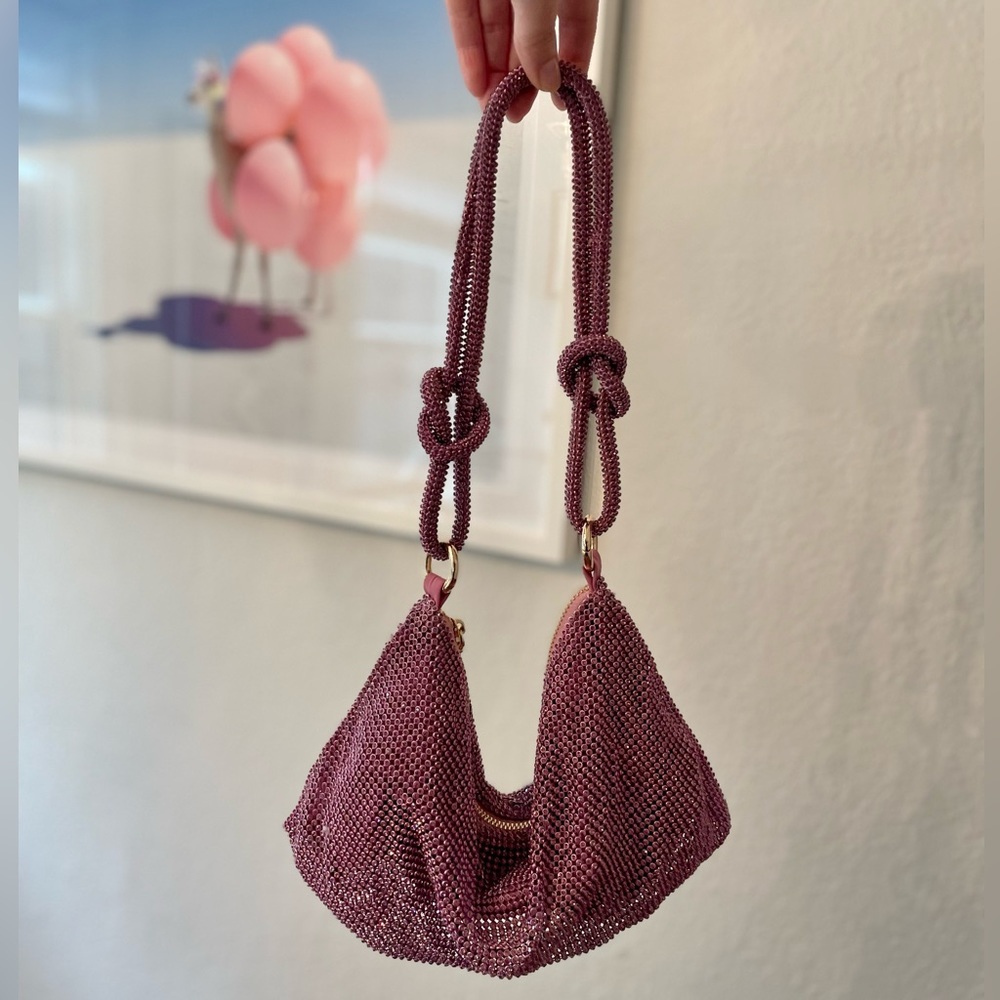 Pink-Purple Rhinestone Hobo Style Bag with Gold Hardware - Picture 2 of 9